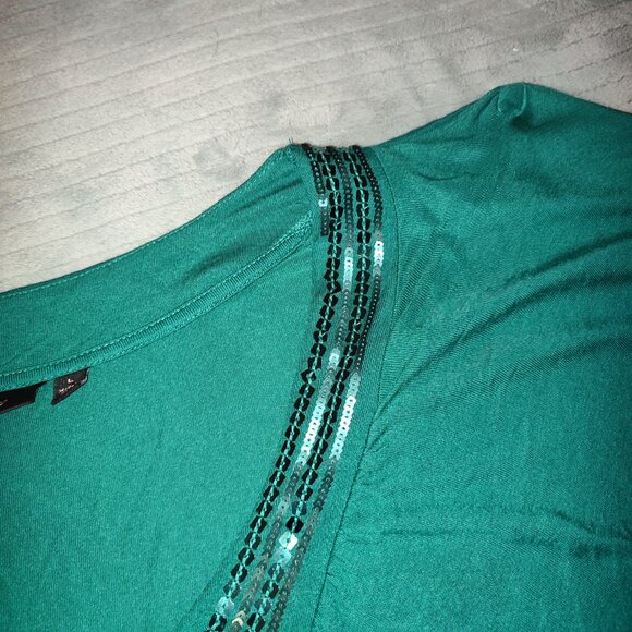 Apt. 9 Emerald Green Shirt Elegant Statement Comfy Sequins Business Casual - Picture 4 of 9